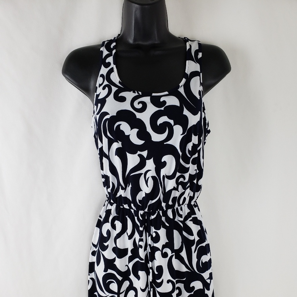 Sweet Storm Dark Blue Printed White Dress #46